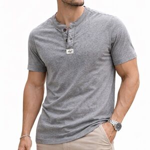 Abercrombie & Fitch Muscle Fit Henley Tee Gray Short Sleeve Shirt Mens Medium